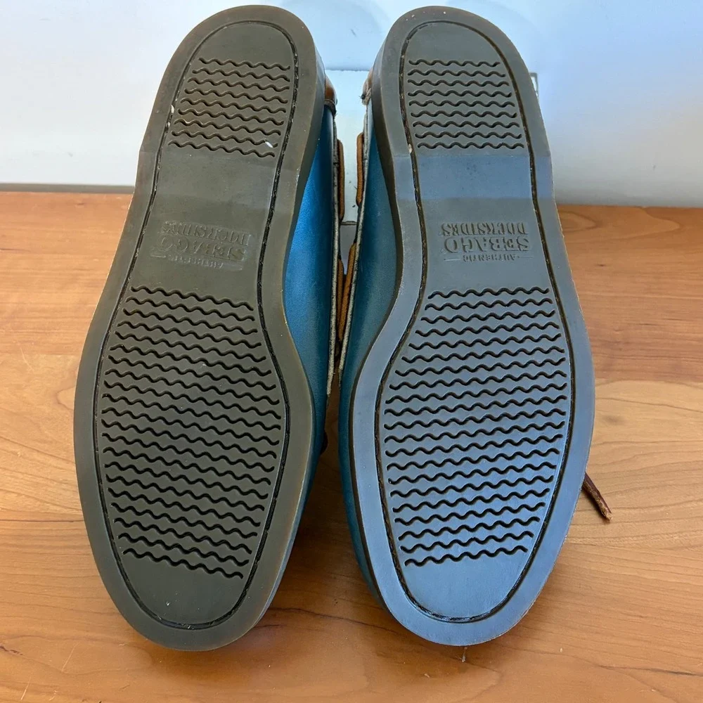 Sebago Docksides Blue Tan Leather Boat Shoes Mens 9 M Sample 720086 Loafers